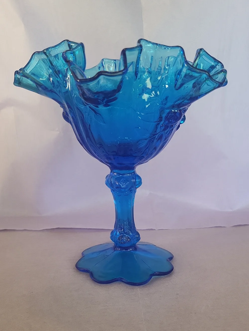 Vintage 60's Fenton Colonial Blue Ruffled  Vase/Dish